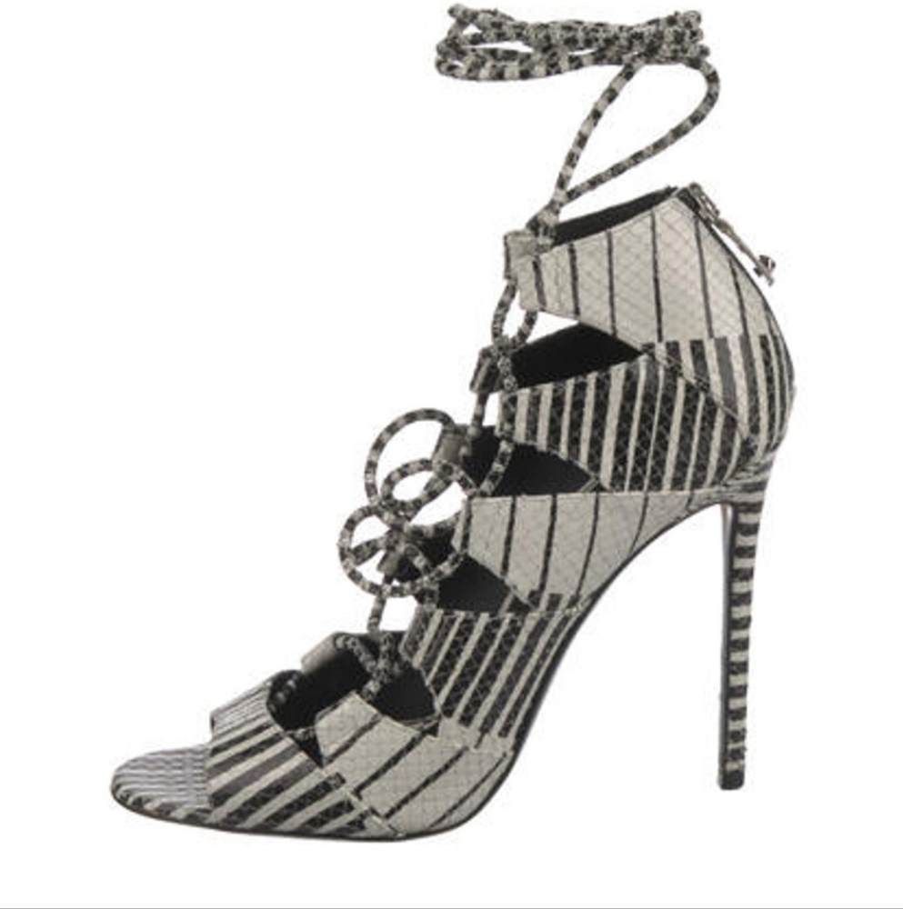Greymer Black And White Lace Up Stilletto Heels Sandals Size 41 10